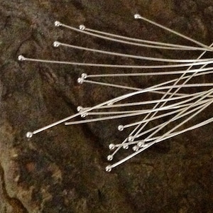 Sterling Silver Head Pins 26 Gauge 1.25mm Ball Pins - 2 inch = 50mm Shiny Jewelry Components - 20/50/100 Piece Packs Available HB7/a/b
