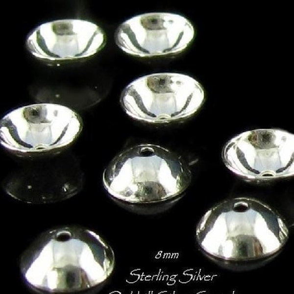 Sterling Silver Bead Caps - High Shine - Mirror Polished - 8mm Round Smooth - Plain - Shiny - Legacy Silver Supplies MB16