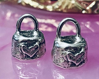 Large Heart Sterling Silver End Caps - 2 Extra Big 7mm Organic Rustic End Caps for Leather - AC5