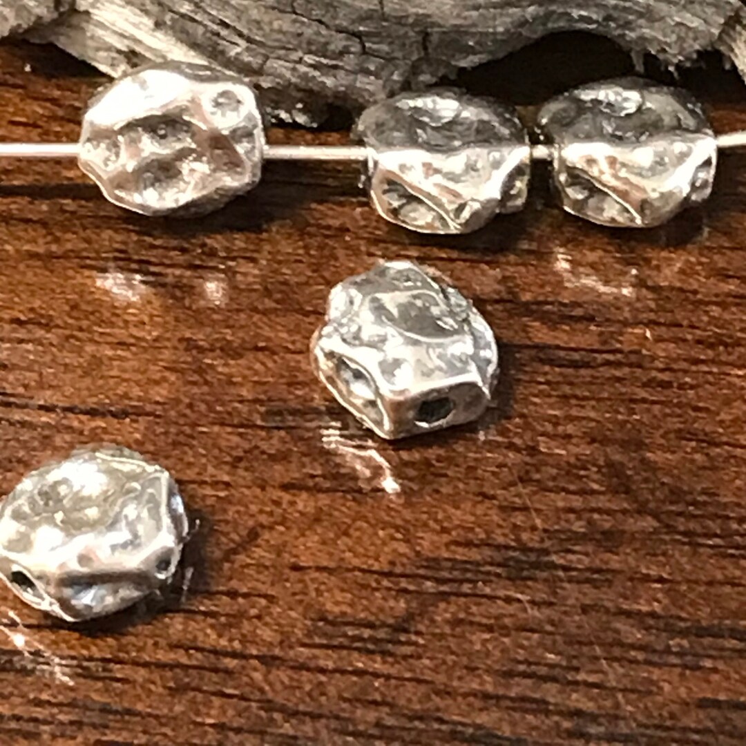 2 Organic Artisan Sterling Silver Nugget Beads 2 Small Rustic Spacer