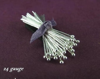 Épingles à tête sphérique en argent sterling - 25 mm ou 1 pouce - Calibre 24 - Épingles à perles sphériques .925 - Legacy Silver Supplies HB2/HB2a/HB2b