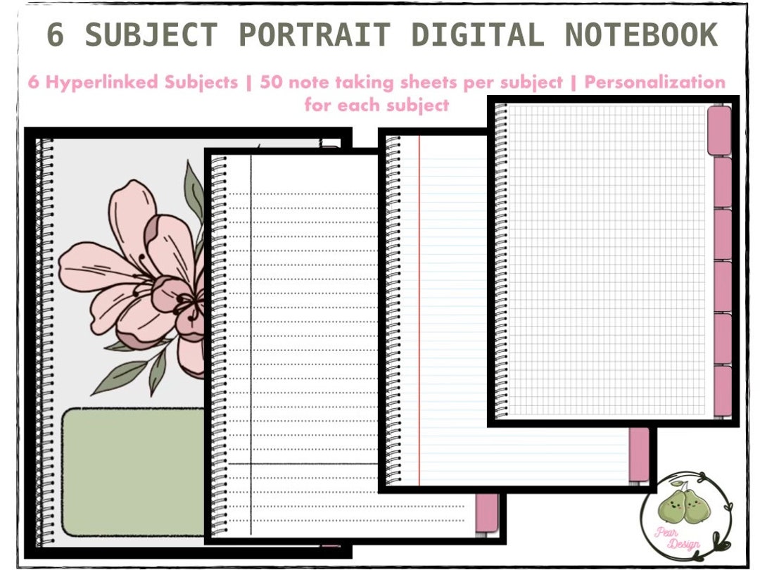 6 Subject Portrait Digital Notebook | Hyperlinked - Goodnotes - iPad - Etsy