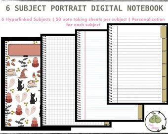 6 Subject Portrait Digital Notebook | Hyperlinked - Goodnotes - iPad - Etsy