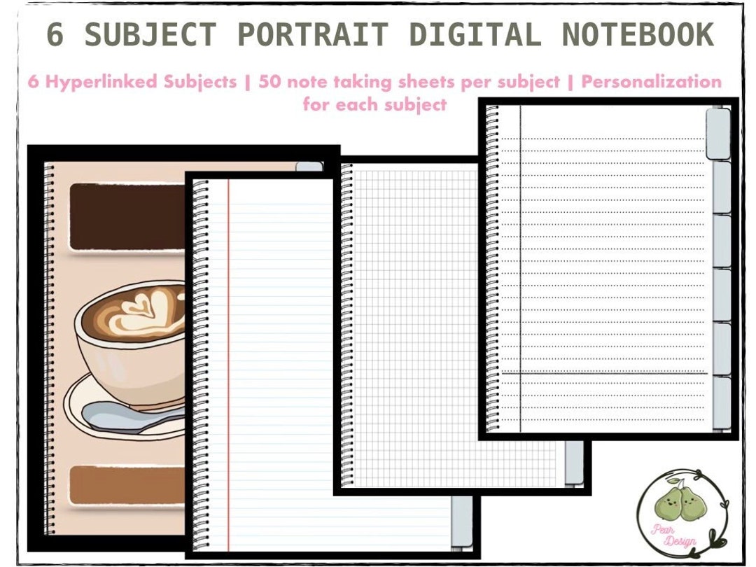 6 Subject Portrait Digital Notebook | Hyperlinked - Goodnotes - iPad - Etsy