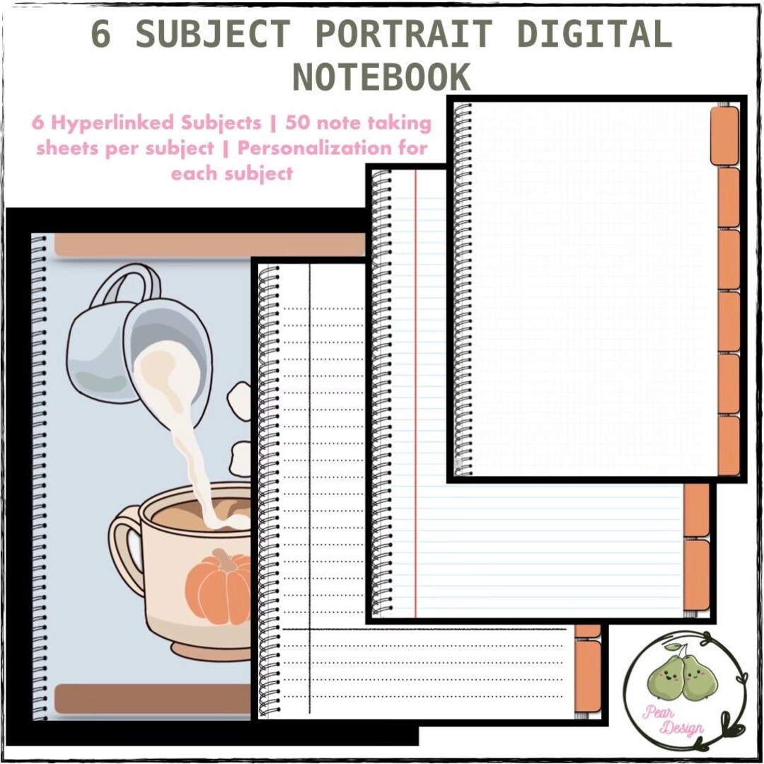 6 Subject Portrait Digital Notebook | Hyperlinked - Goodnotes - iPad - Etsy