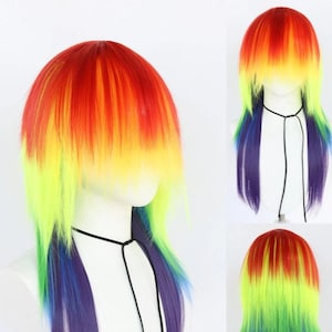 Rainbow Dash Long Straight Synthetic Cosplay Wig with Wig Cap for Party, Halloween, Cosplay