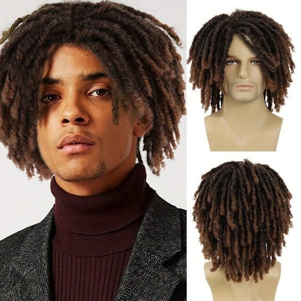 Dreadlock Wig 6Inch Crochet Twist Curly Dreadlocks Ombre Brown  Synthetic Wigs For Men Cosplay Party Daily Life