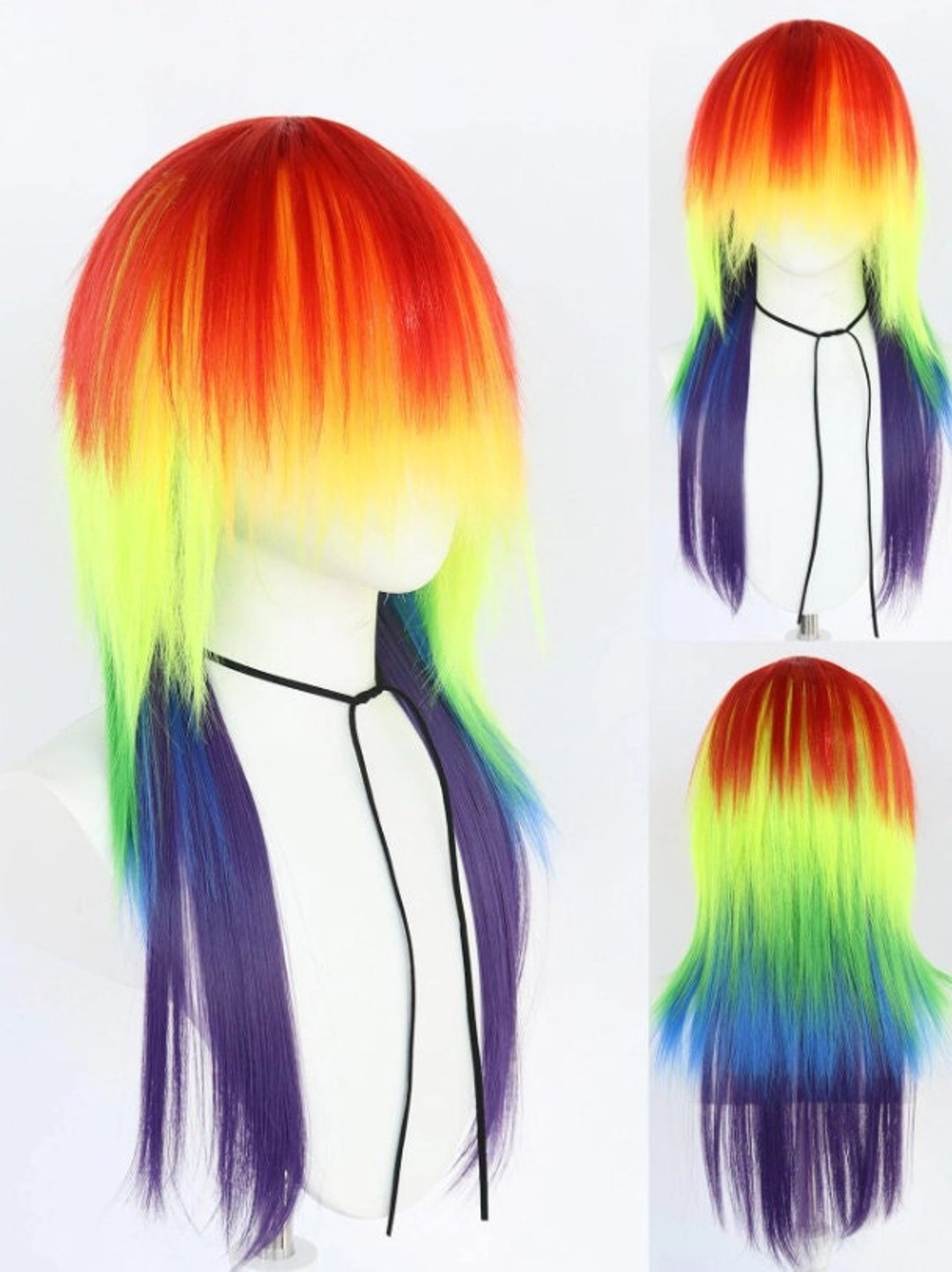 Rainbow Dash Long Straight Synthetic Cosplay Wig With Wig Cap for Party