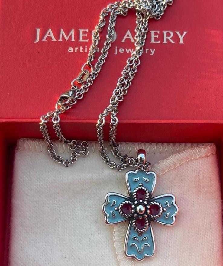James Avery Vintage La Rosa Enamel Cross Necklace 18