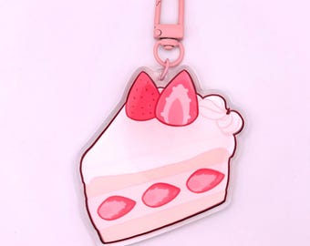 Strawberry Pink Mini-Food Keychain || Pink Strawberry Aesthetic Cute Desserts