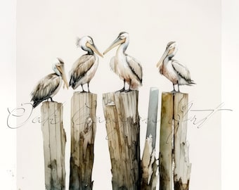 Pelican Bird Printable Wall Art for Living Room Bird Watercolor Painting Artwork for Bathroom Wall Decor Instant Digital Download