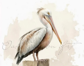 Pelican Vintage Bird Printable Wall Art for Living Room Bird Watercolor Painting Artwork for Greeting Card Instant Digital Download