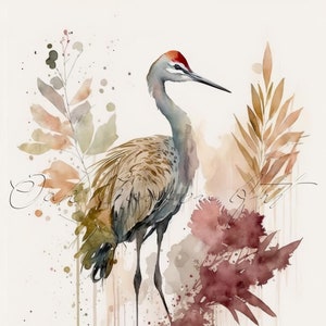 Sandhill Crane Printable Wall Art for Living Room Bird Watercolor Painting Artwork for Bathroom Wall Decor Instant Digital Download