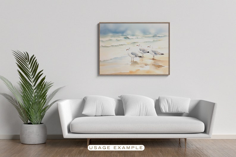 Seagulls on the Beach Bird Printable Wall Art for Living Room Bird ...