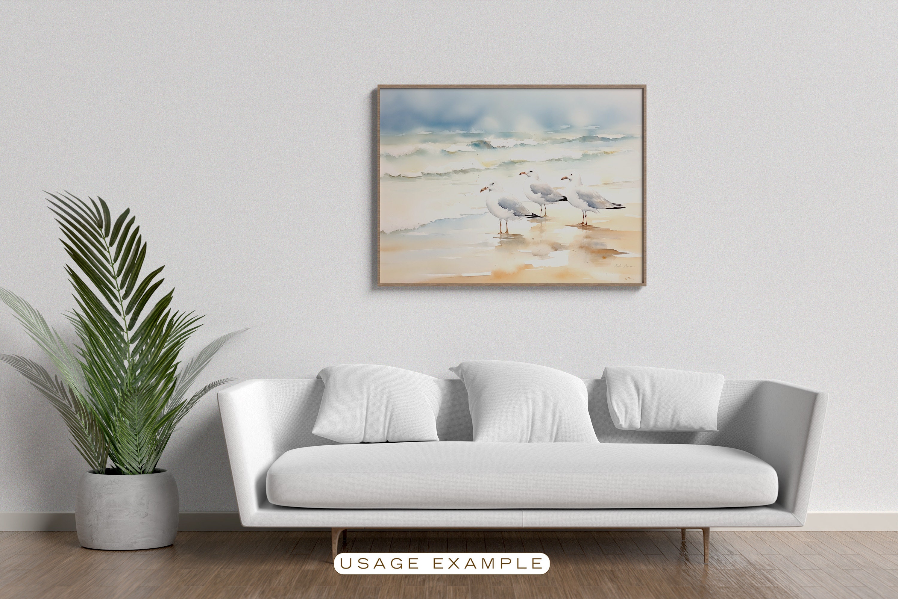 Seagulls on the Beach Bird Printable Wall Art for Living Room Bird ...