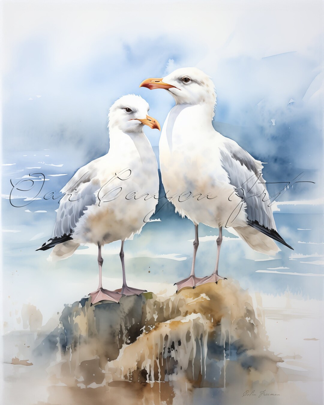 Seagulls Printable Wall Art for Living Room Bird Watercolor Painting ...