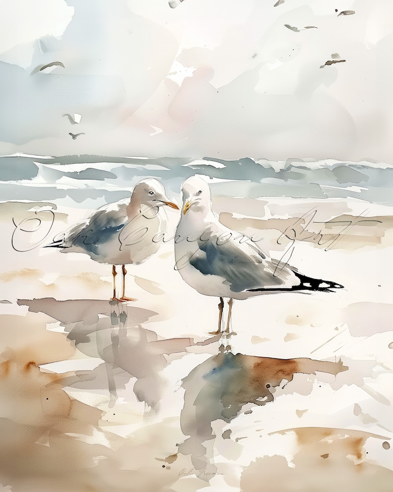 Seagulls at the Beach Bird Printable Wall Art for Living Room Bird ...