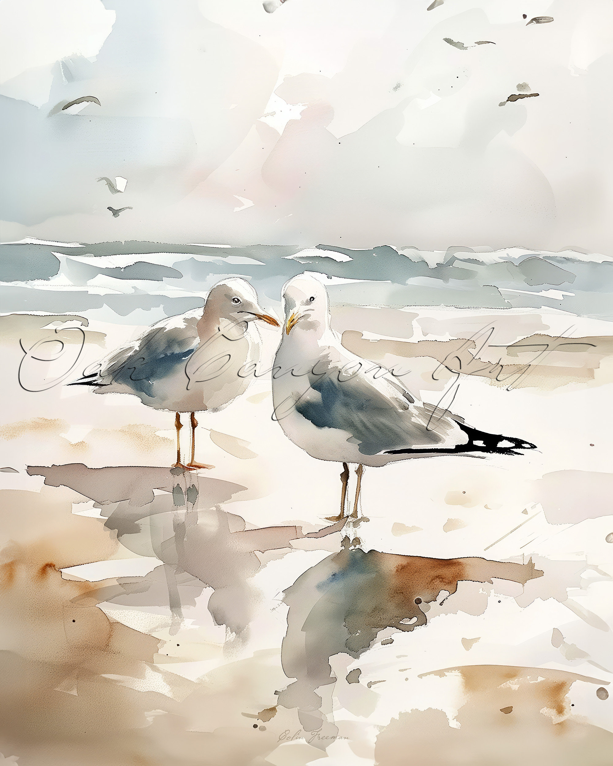 Seagulls at the Beach Bird Wall Art for Living Room Bird Watercolor ...