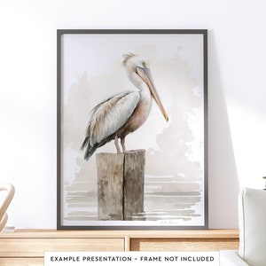Póster con impresión de pájaro pelícano para pared, arte para sala de estar, pintura de acuarela de pájaro para decoración de pared de baño