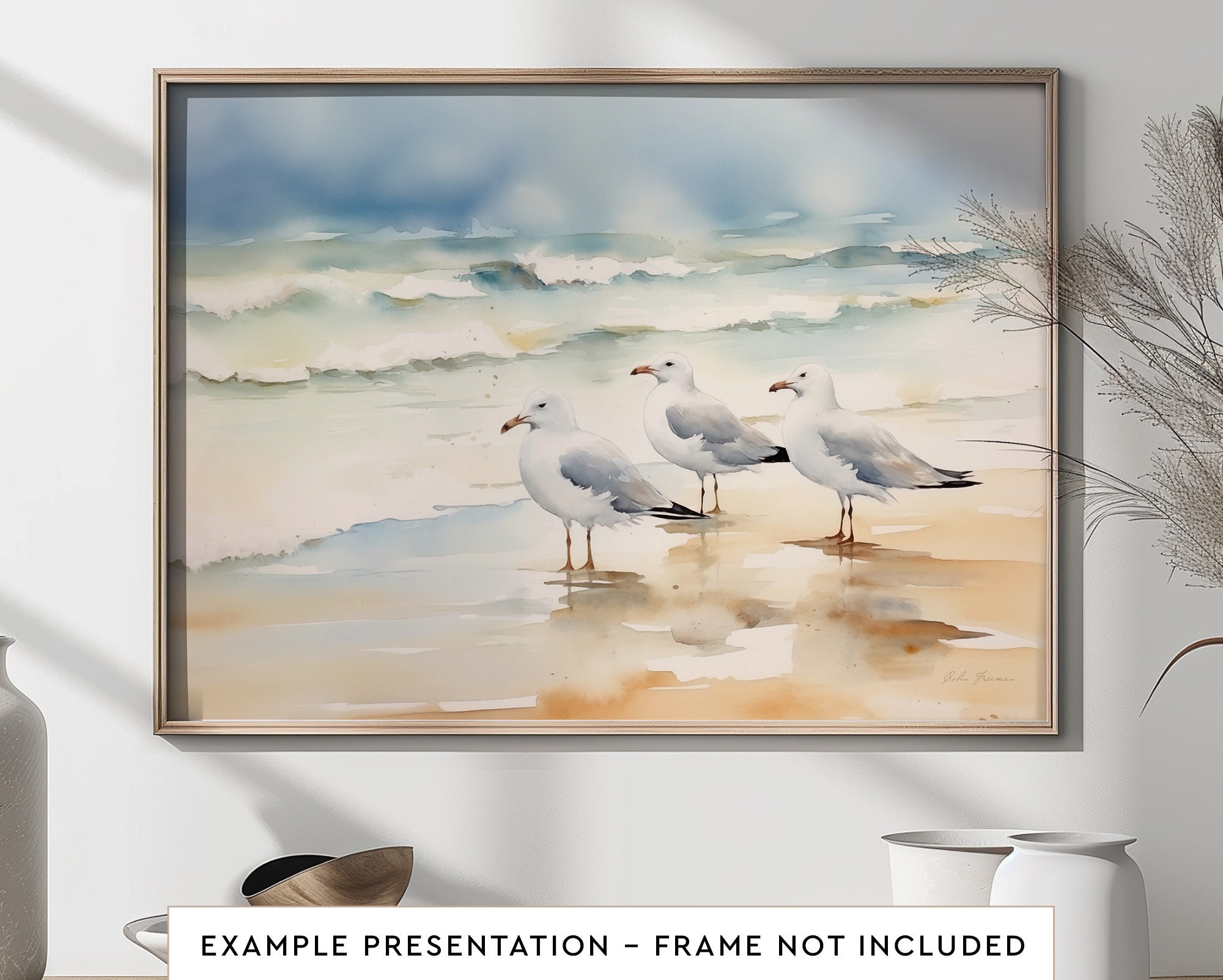 ZUITINGHUA Wandbild Auf Leinwand 61x121 Cm - Abstrakte Aquarell-Landschaft Mit Holzrahmen