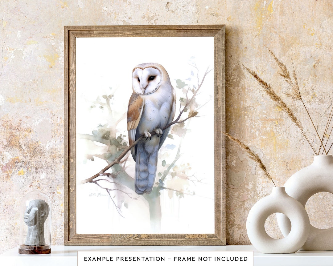 Barn Owl Wall Art for Living Room Bird Watercolor Painting for Bathroom ...
