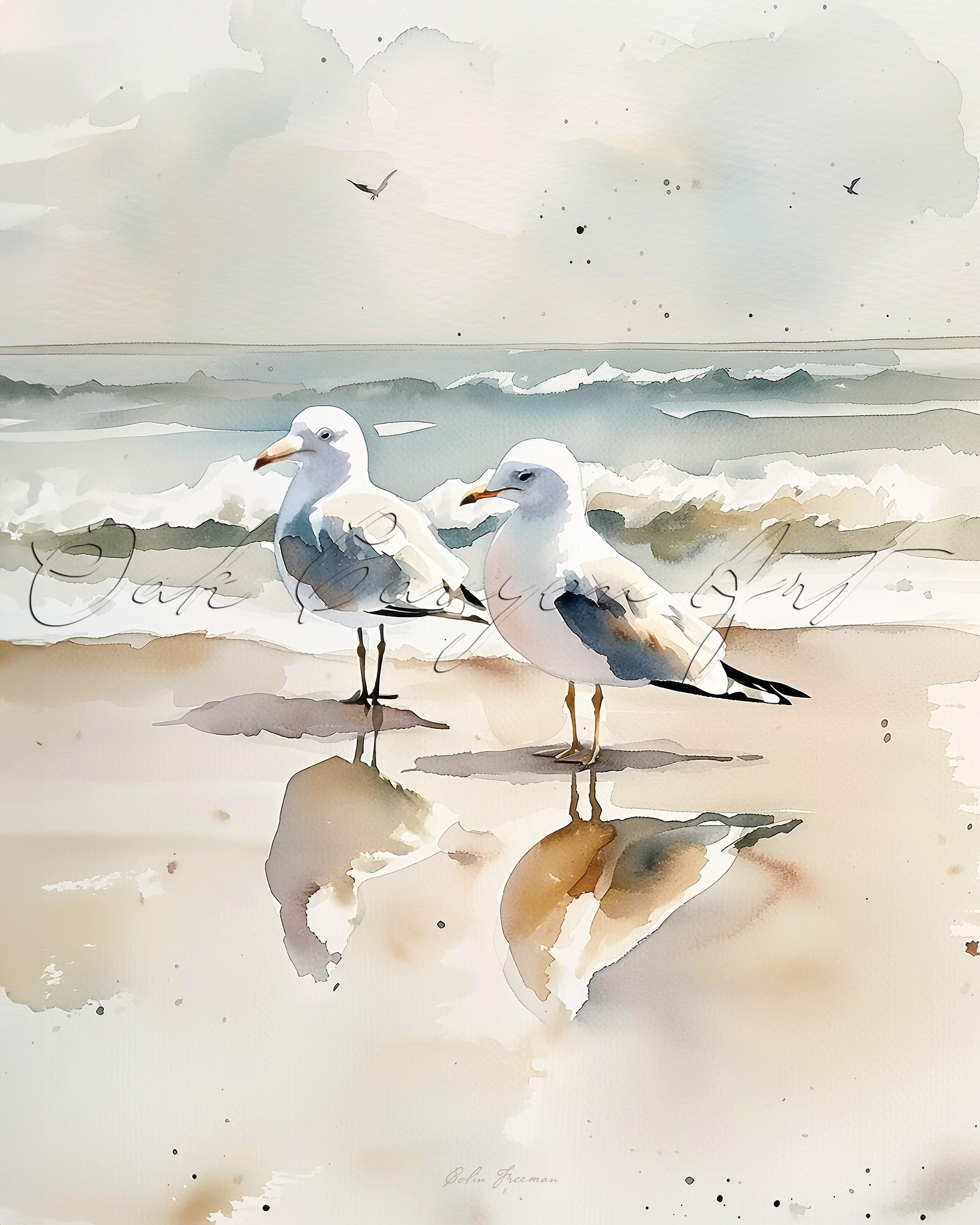 Seagulls at the Beach Bird Printable Wall Art for Living Room Bird ...