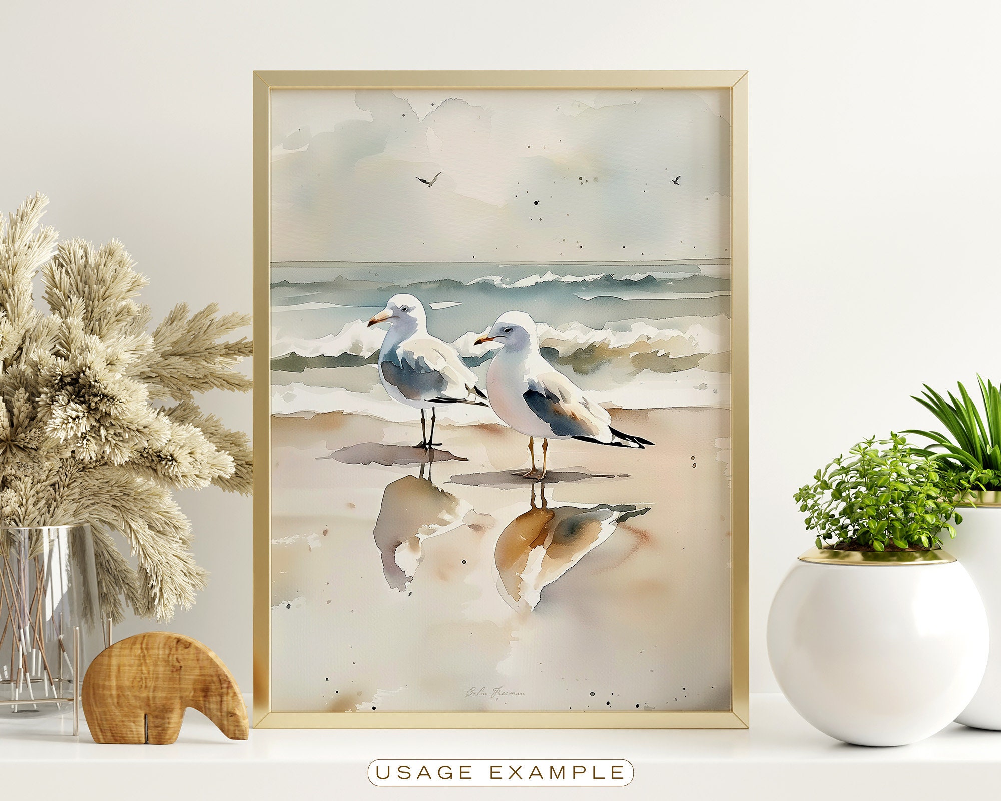 Seagulls at the Beach Bird Printable Wall Art for Living Room Bird ...
