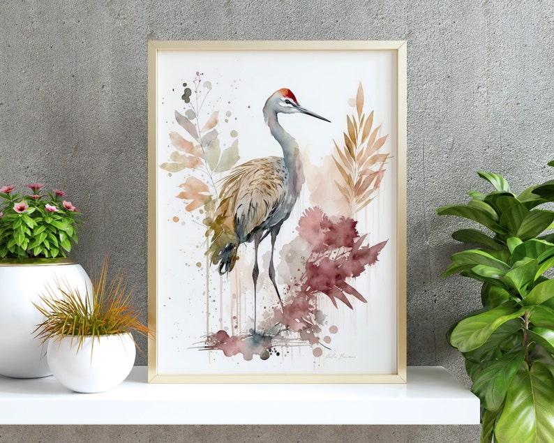 Sandhill Crane Printable Wall Art for Living Room Bird Watercolor ...