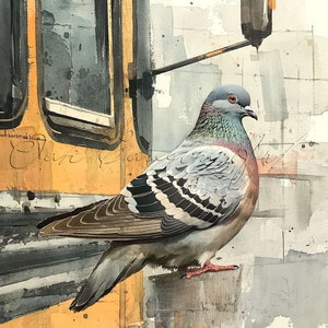 Pigeon Wants to Drive Digital Download Bird Printable Wall Art Watercolor Painting
