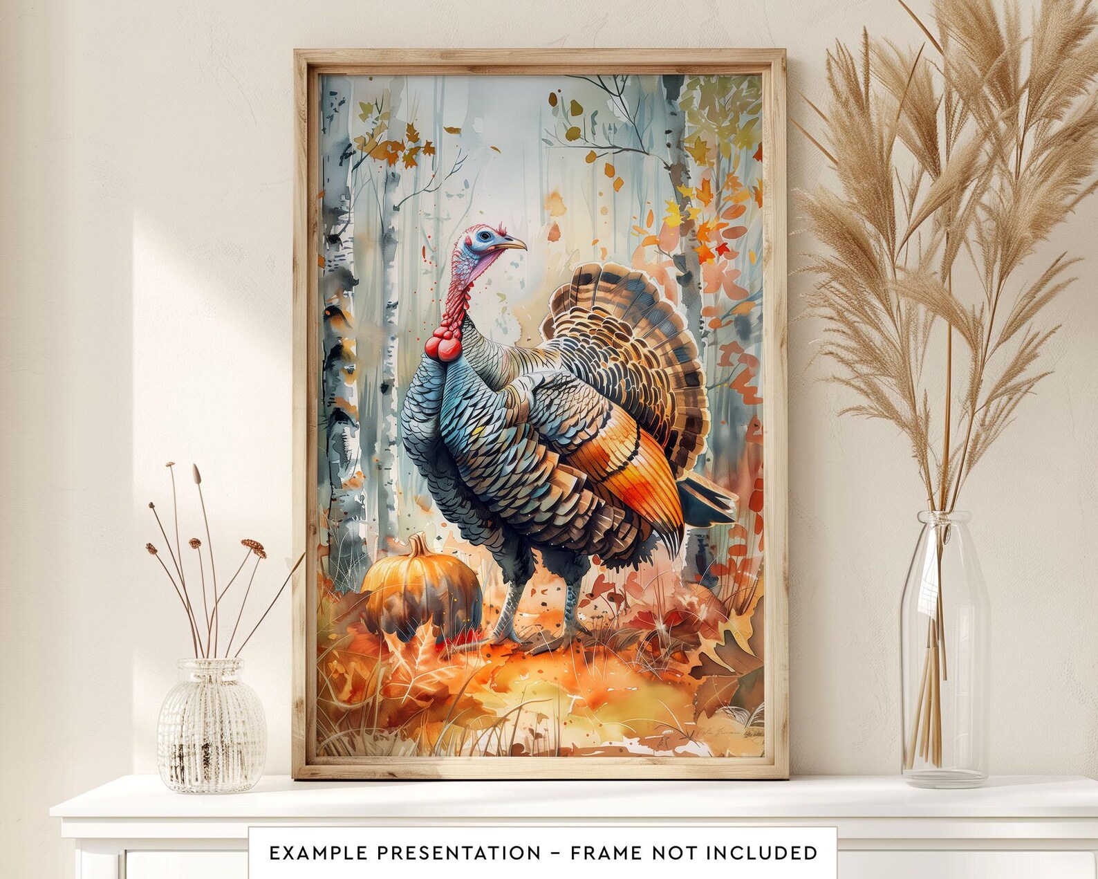 Wild Turkey Watercolor Art Print - Autumn Woodland Scene - Etsy