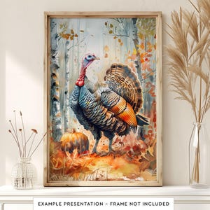 Wilder Truthahn Aquarell Kunstdruck - Herbstliche Waldszene
