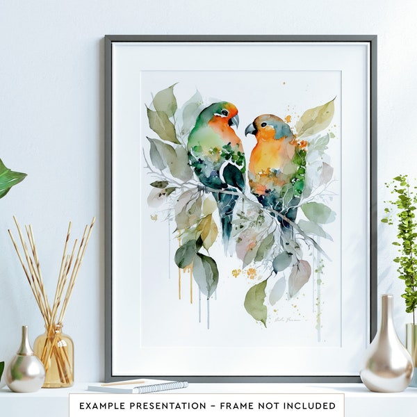 Lovebirds Wall Art for Living Room Bird Watercolor Painting for Bathroom Wall Decor Poster Print