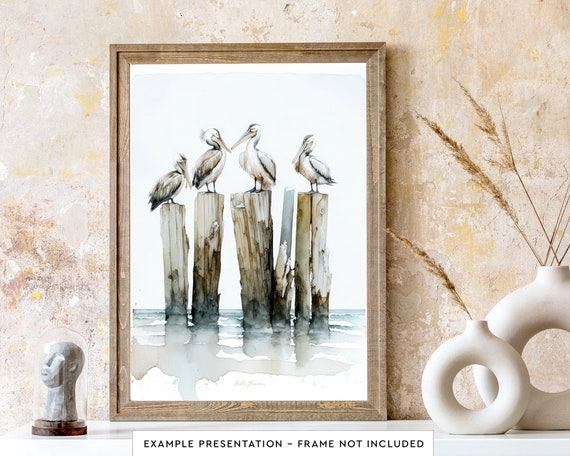 Pelican Wall Art for Living Room Bird Watercolor Painting for Bathroom Wall Decor  Poster Print
