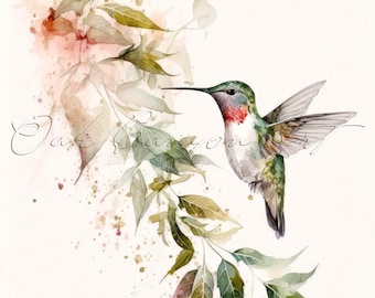Hummingbird Printable Wall Art for Living Room Bird Watercolor Painting Artwork for Bathroom Wall Decor Instant Digital Download