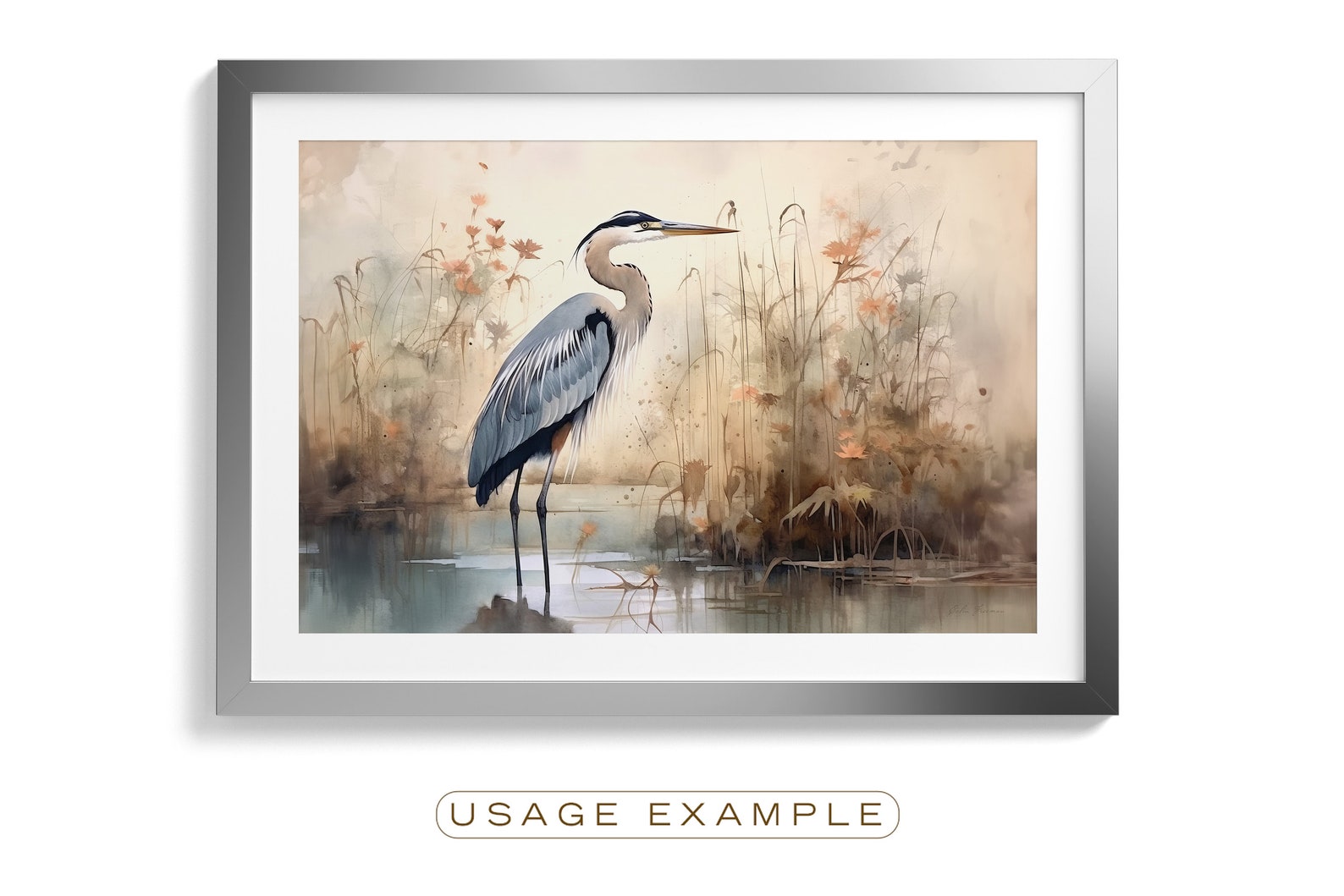 Great Blue Heron Wall Art for Living Room Bird Watercolor Painting for