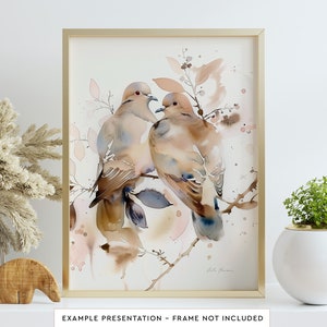 Impresión del cartel del arte de la pared del pájaro de la acuarela de las palomas de luto para la decoración del hogar