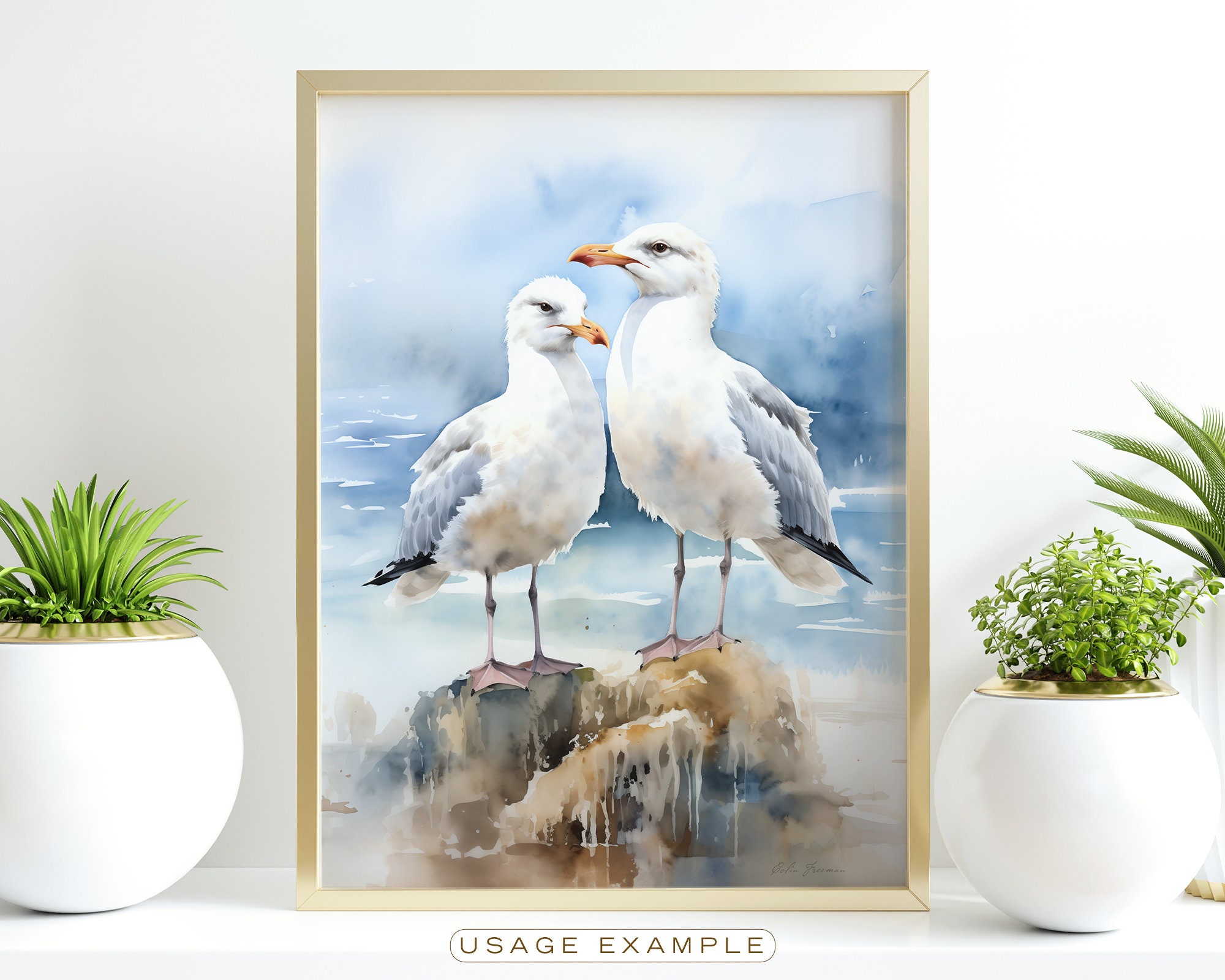 Seagulls Printable Wall Art for Living Room Bird Watercolor Painting ...