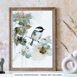 Chickadee Bird Wall Art Poster Print for Living Room Bird Watercolor Painting