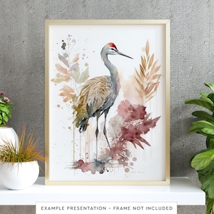 Sandhill Crane Bird Wall Art for Living Room Bird Watercolor Painting for Bathroom Wall Decor Poster Print