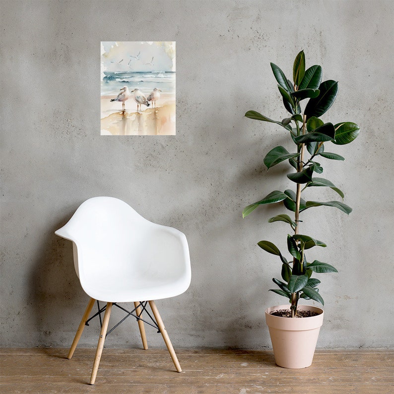 Seagulls at the Beach Wall Art for Living Room Bird Watercolor Painting ...