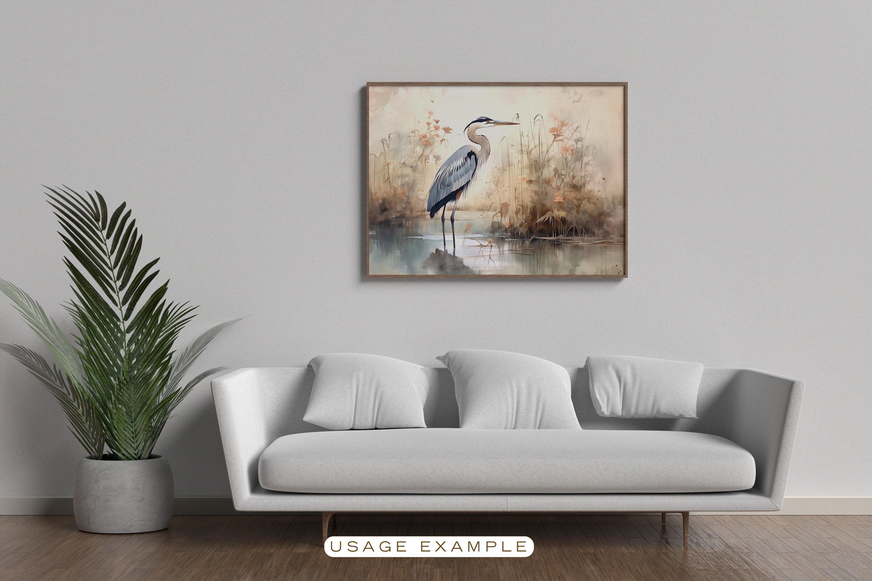 Great Blue Heron Wall Art for Living Room Bird Watercolor Painting for
