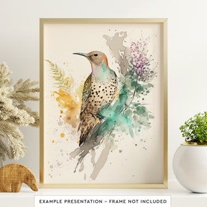 Northern Flicker Wall Art for Living Room Bird Watercolor Painting for Bathroom Wall Decor Poster Print