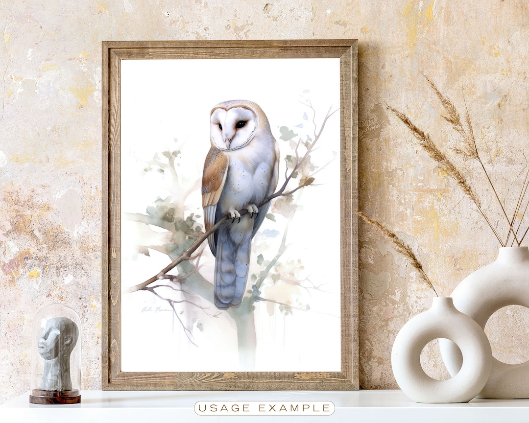Barn Owl Wall Art for Living Room Bird Watercolor Painting for Bathroom