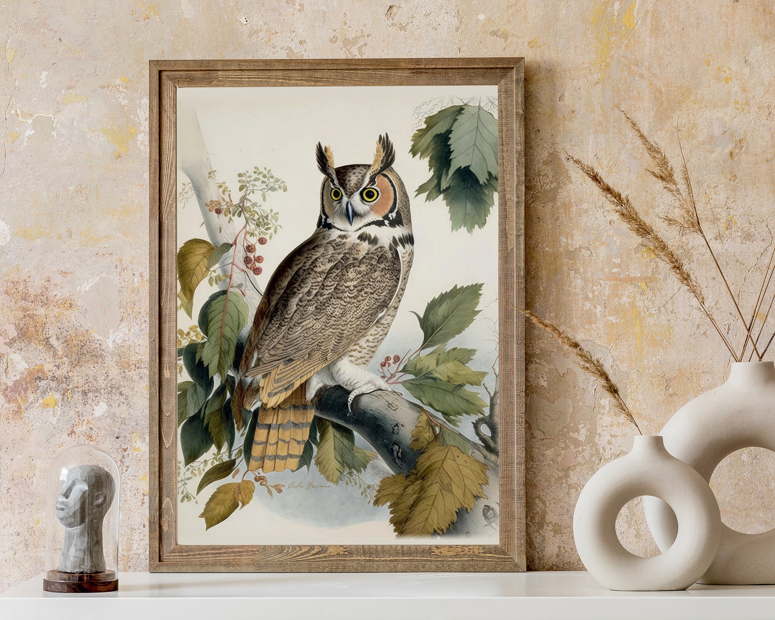 Great Horned Owl Vintage Bird Printable Wall Art for Living Room Bird ...