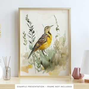 Western Meadowlark Watercolor Bird Wall Art Poster Print for Home Decor