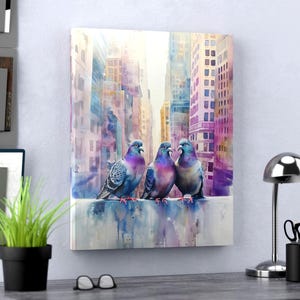Tauben in der Stadt 1,25 &quot;Tiefe Leinwand Druck Wandkunst für Haus Büro
