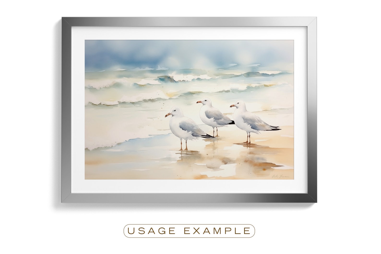 Seagulls on the Beach Bird Printable Wall Art for Living Room Bird ...