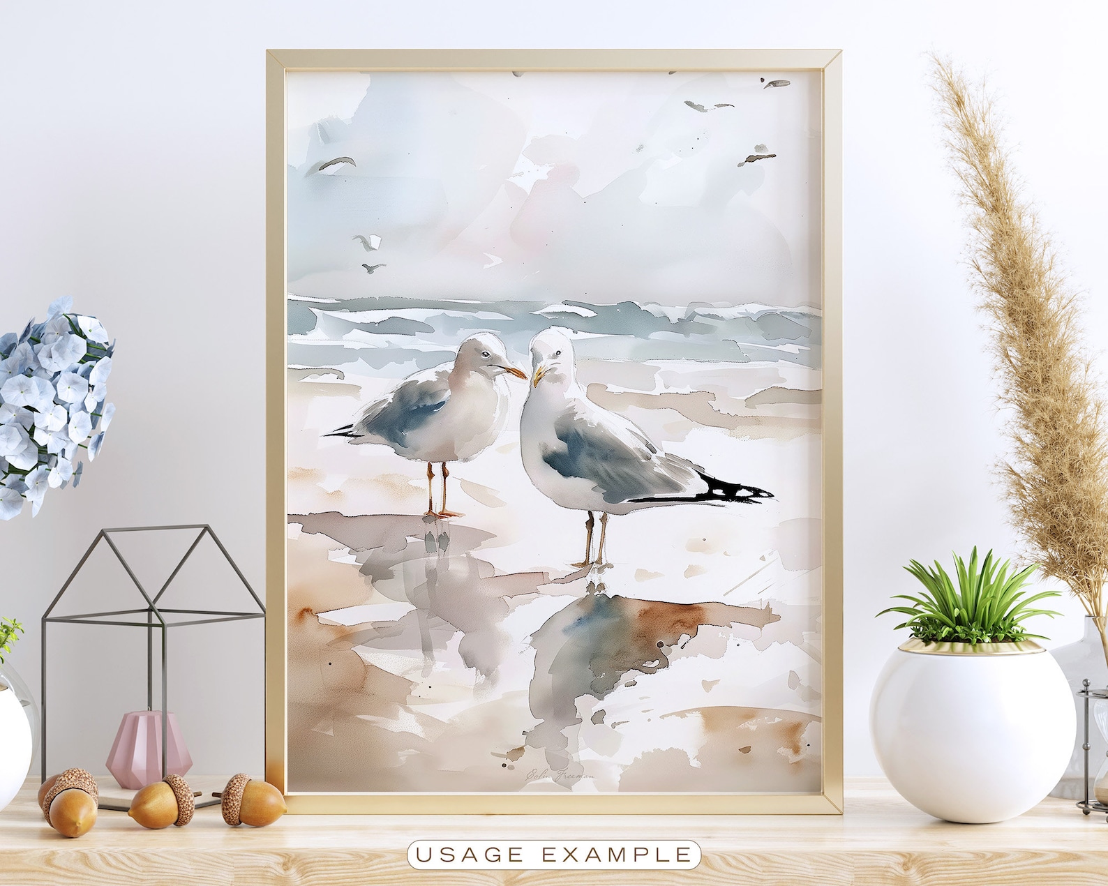 Seagulls at the Beach Bird Printable Wall Art for Living Room Bird ...