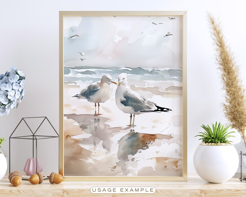 Seagulls at the Beach Bird Printable Wall Art for Living Room Bird ...