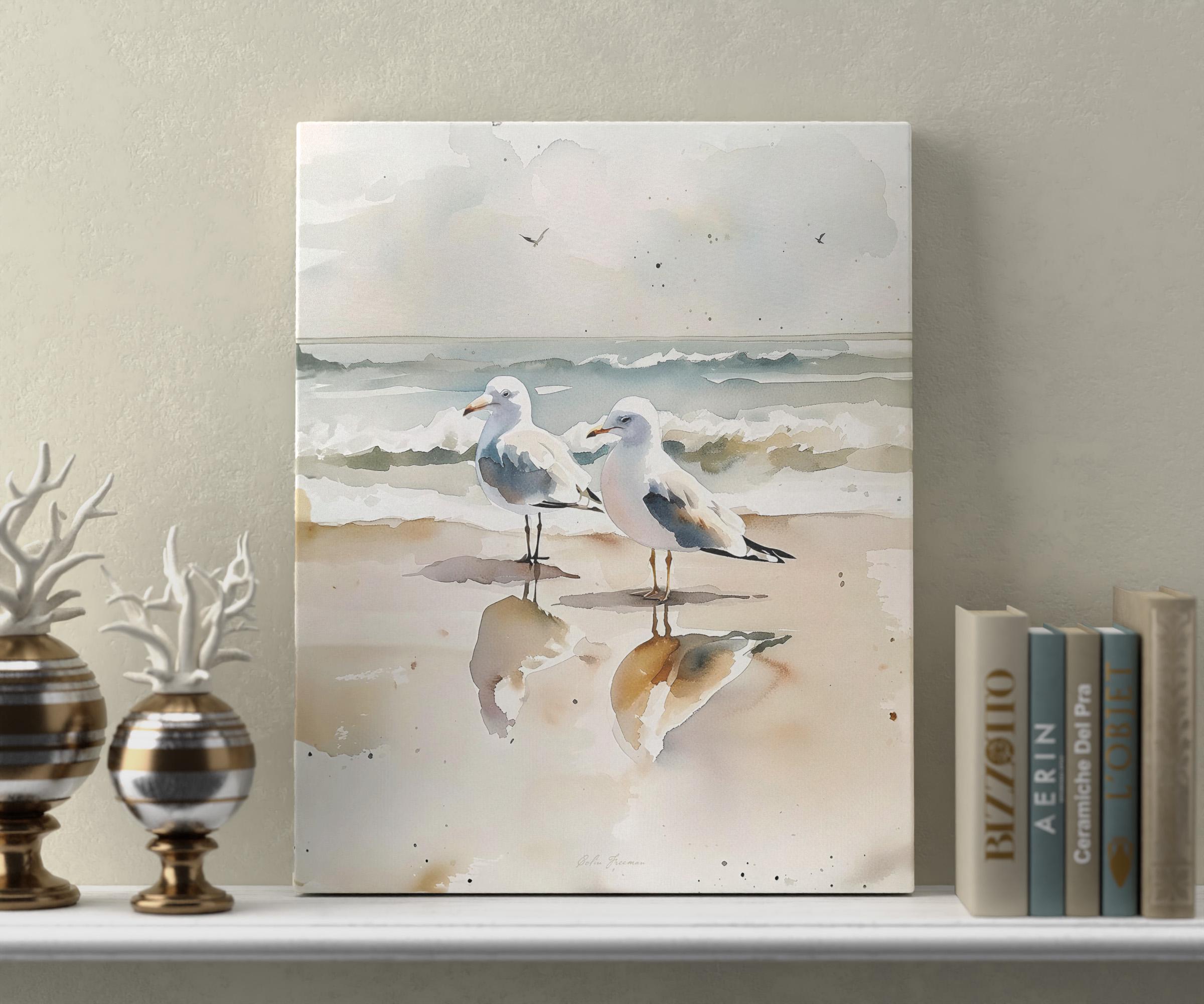 Seagulls at the Beach 1.25" Deep Canvas Print Wall Art for Home Office ...